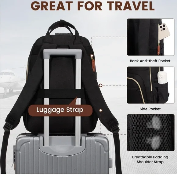 Black and Brown Backpack with Padded Straps and Durable Fabric - Picture 3 of 11